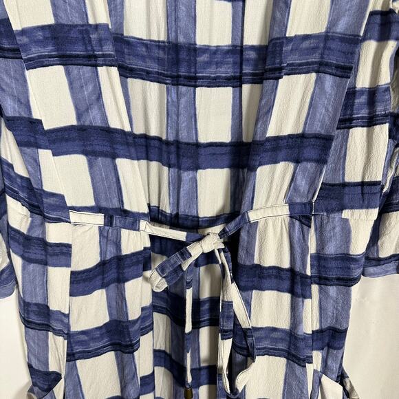 Maeve Anthropologie Blue White Plaid Windowpane Devery Dress Sz L Coastal Preppy - Picture 7 of 12